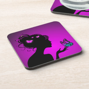 Dessous-de-verre La femme papillons violets