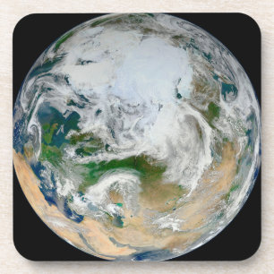 Dessous-de-verre La Terre Montre L'Arctique, L'Europe Et L'Asie.