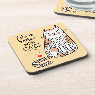 Dessous-de-verre La vie est meilleure avec des chats Doodle