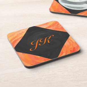 Dessous-de-verre Lac Fire Orange et Monogramme noir