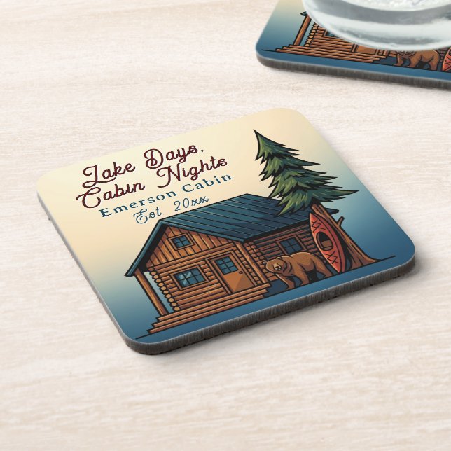 Dessous-de-verre Lake Days, Cabin Nights Personlized (Côté gauche)