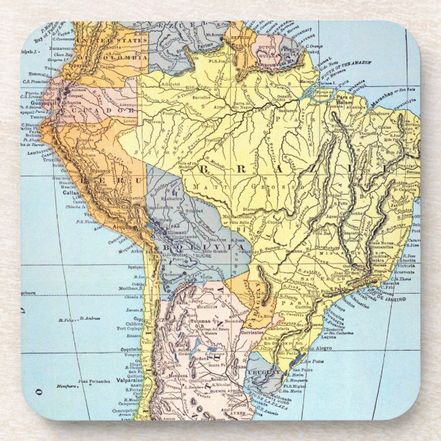 Dessous-de-verre L'AMÉRIQUE DU SUD : CARTE, c1890 (Devant)