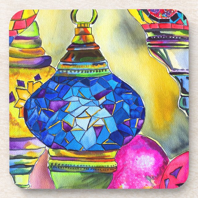 Dessous-de-verre Lampes turques mosaïque aquarelle art (Devant)