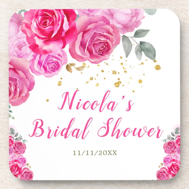 Dessous-de-verre Lancement de mariage floral rose vif (Devant)