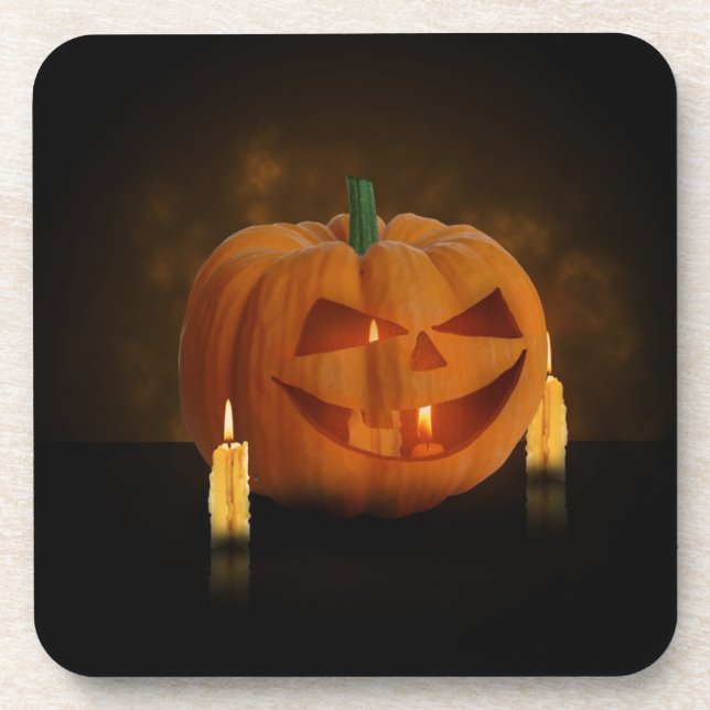 Dessous-de-verre Lanterne Citrouille d'Halloween avec bougies (Devant)