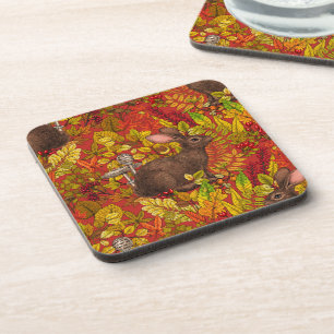 Dessous-de-verre Lapin d'automne en rouge
