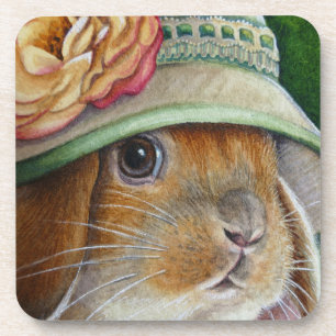 Dessous-de-verre Lapin de lapin Brown en Bonnet d'aquarelle de prin