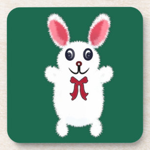 Dessous-de-verre Lapin de Pâques Mignon, Doux et Blanc avec un Nœud