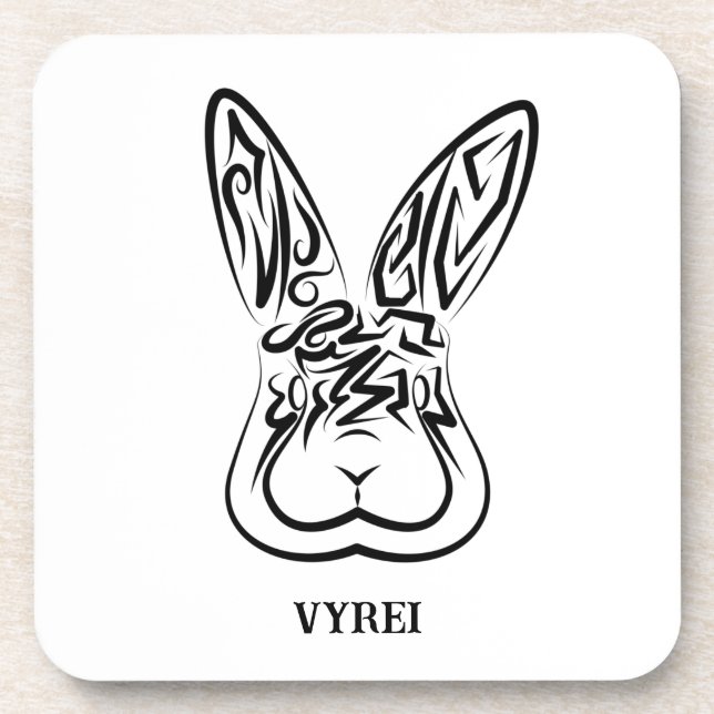 Dessous-de-verre Lapin tribal noir et blanc (Devant)