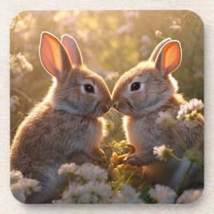Dessous-de-verre Lapins Adorables dans la Prairie de Printemps Desi