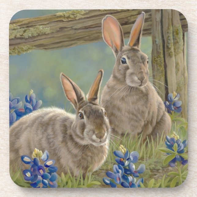 Dessous-de-verre Lapins et Bluebonnets (Devant)