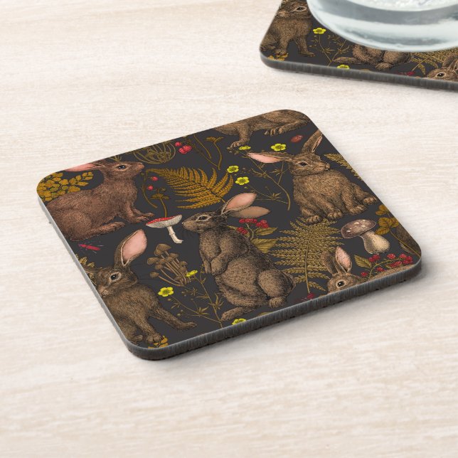 Dessous-de-verre Lapins et flore boisée Beverage Coaster (Côté gauche)