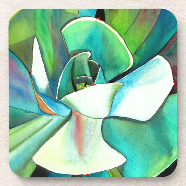 Dessous-de-verre L'aquarelle du désert bleu et vert Succulent (Devant)