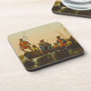 Dessous-de-verre L'atterrissage de Columbus, c.1837 (huile sur la