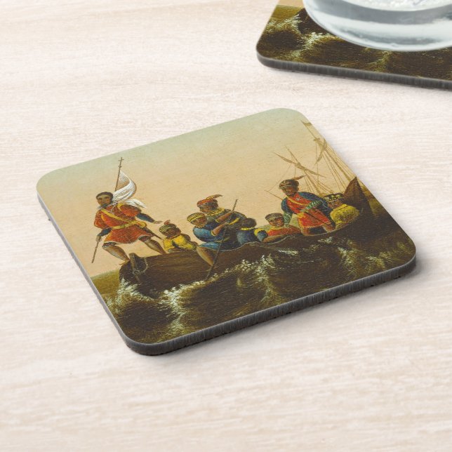 Dessous-de-verre L'atterrissage de Columbus, c.1837 (huile sur la (Côté gauche)