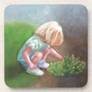 Dessous-de-verre "Laura" peinture à l'huile petite fille cueillir d