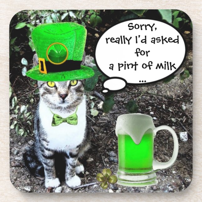 DESSOUS-DE-VERRE LE JOUR DE SAINT PATRICK CAT WITH GREEN IRISH (Devant)