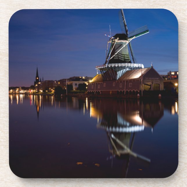 Dessous-de-verre Leidschendam moulin à vent avec réflexion la nuit (Devant)