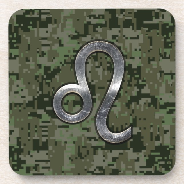 Dessous-de-verre Léo Zodiac Sign on Green Digital Camo (Devant)