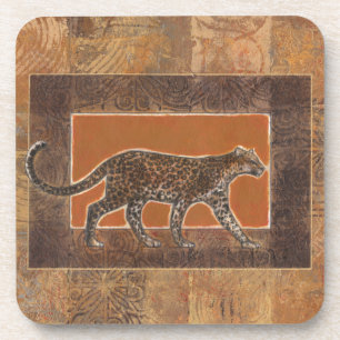 Dessous-de-verre Leopard sur Orange et Arrière - plan Brown