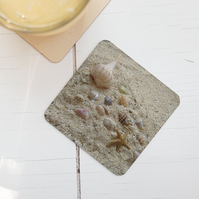Dessous-de-verre Les coquillages sur le sable de plage (These beach themed coasters are prefect for summer entertaining.)