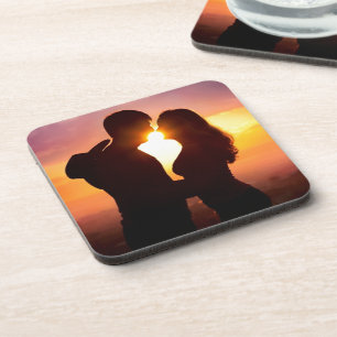 Dessous-de-verre Les couples silhouettent au coucher du soleil