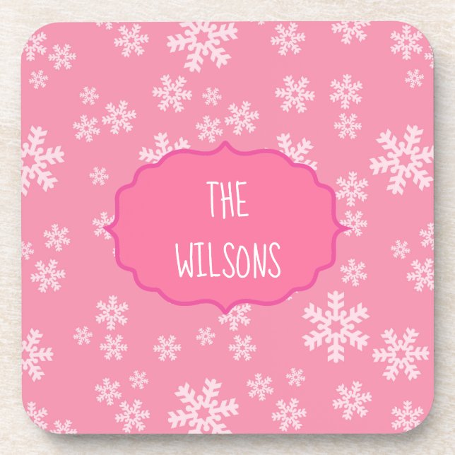 Dessous-de-verre Les flocons de neige sur Arrière - plan rose (Devant)