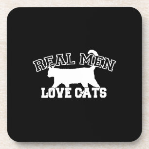 Dessous-de-verre Les vrais hommes aiment les chats Silhouette blanc