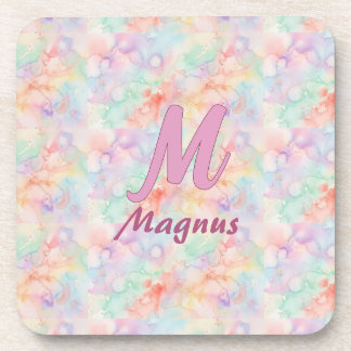 Dessous-de-verre lettre c initiale nom pastel aquarelle rose bleu