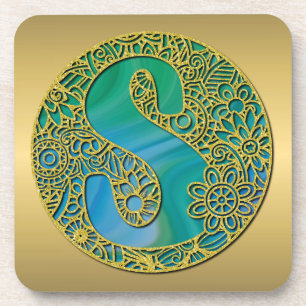 Dessous-de-verre Lettre d'or initiale et turquoise du Monogramme mo