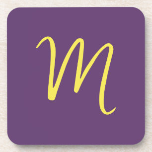 Dessous-de-verre Lettre initiale Monogramme élégant Indigo jaune