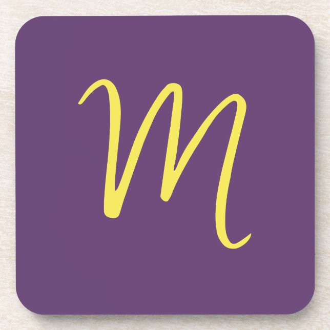 Dessous-de-verre Lettre initiale Monogramme élégant Indigo jaune (Devant)