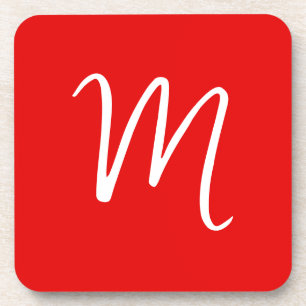 Dessous-de-verre Lettre initiale Monogramme élégant Rouge Blanc