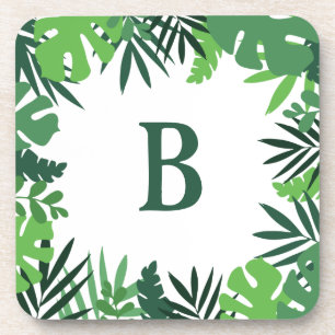 Dessous-de-verre Lettre monogramme verte palme tropicale jungle feu