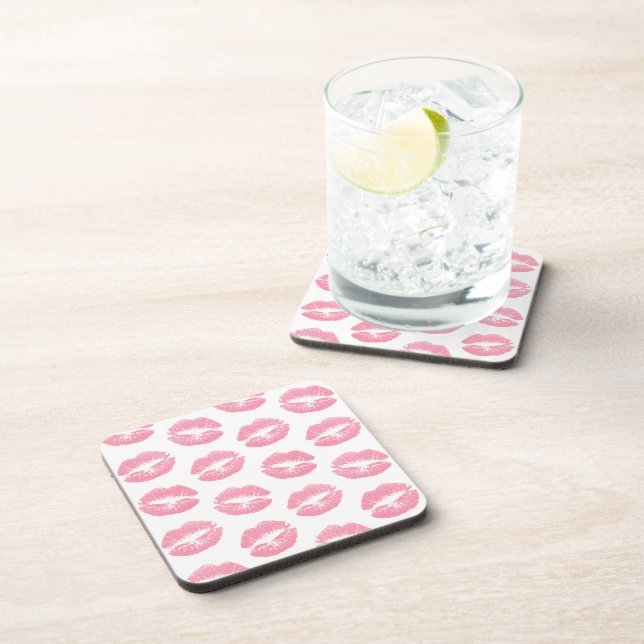 Dessous-de-verre Lèvres Roses, Motif De Lèvres, Rouge Rose, Baiser (Côté Droit)
