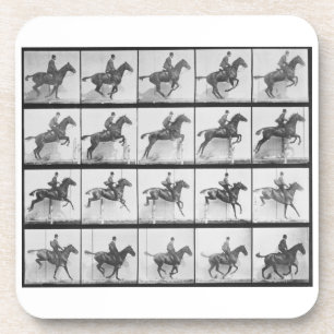 Dessous-de-verre L'homme et le cheval sautant une barrière,
