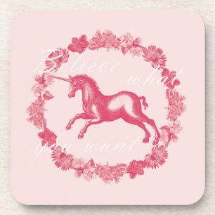Dessous-de-verre Licorne rose et fleurs