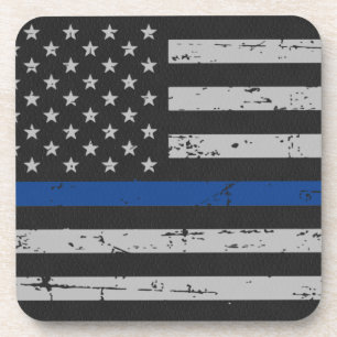 Dessous-de-verre Ligne Bleue Mince - Officier de Police - Drapeau A