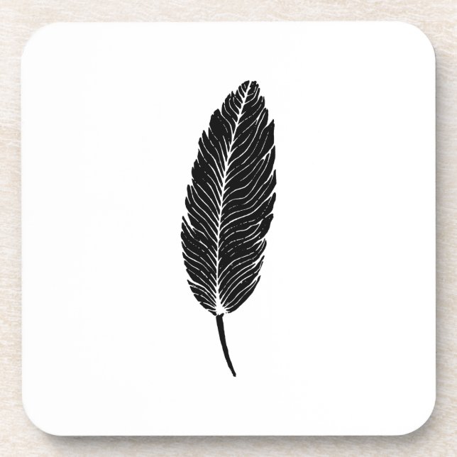 Dessous-de-verre Linocut en plumes rustiques noir et blanc (Devant)