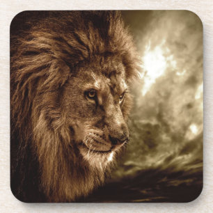 Dessous-de-verre Lion contre le ciel orageux