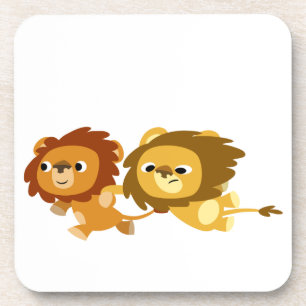 Dessous-de-verre Lions caricaturaux mignons dans un ensemble de Des