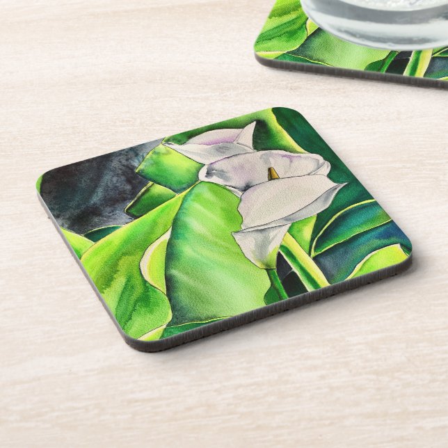 Dessous-de-verre Lis d'arum blanc aquarelle florale tropicale (Côté gauche)