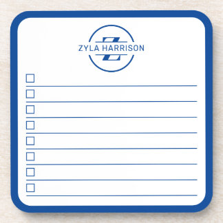 Dessous-de-verre Liste de tâches à faire avec monogramme bleu moder