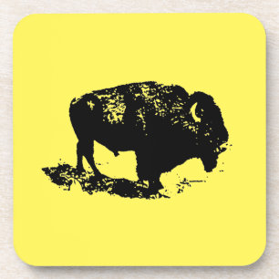 Dessous-de-verre Lithographie de bison de buffle Élégant noir jaune