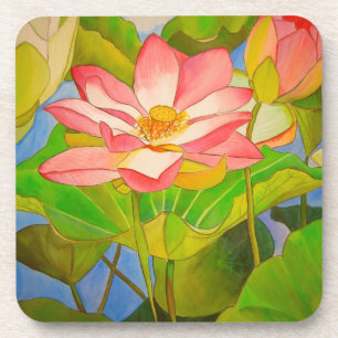 Dessous-de-verre Lotus rose nénuphar aquarelle peinture
