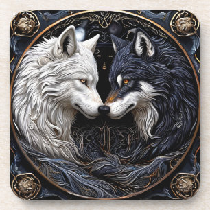 Dessous-de-verre Loups Blancs et Noirs Symbolisant la Dualité