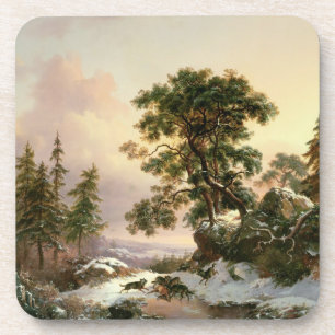 Dessous-de-verre Loups dans un paysage d'hiver (huile sur le