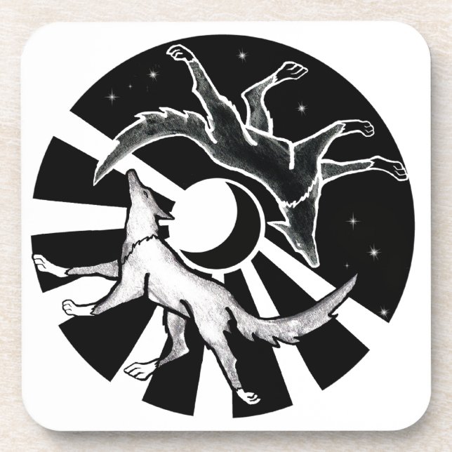 Dessous-de-verre Loups du soleil et de la lune (Devant)