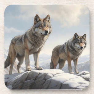 Dessous-de-verre Loups sur une montagne à la carte