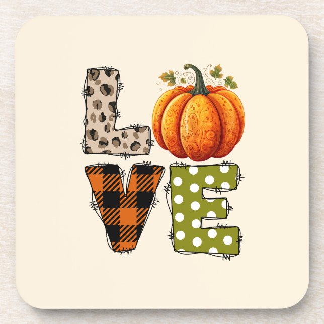 Dessous-de-verre LOVE - Citrouille mignon et lettres de points Polk (Devant)